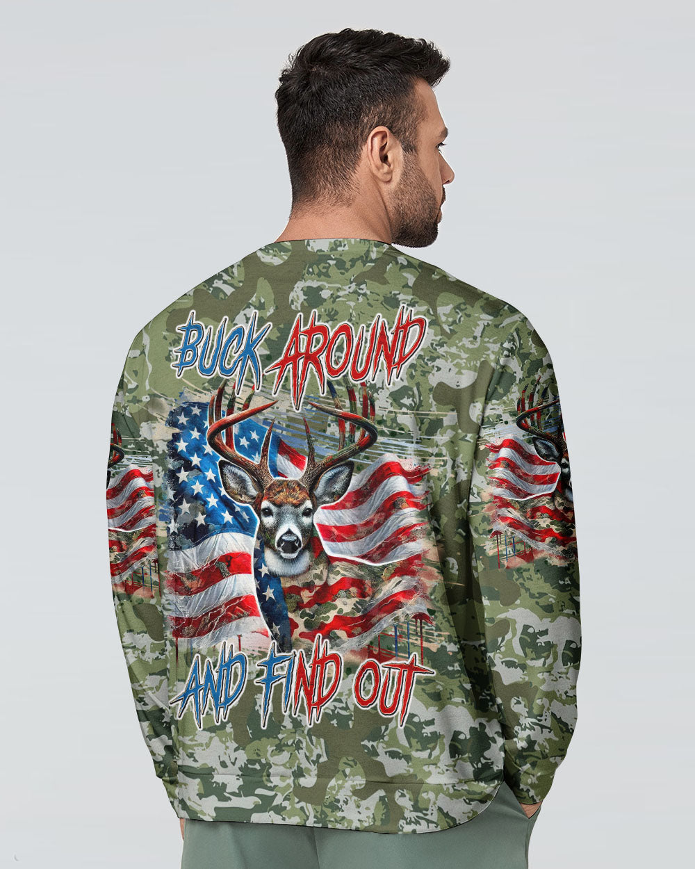 BLISSCORNERS BUCK AROUND AND FIND OUT DEER HUNTING ALL OVER PRINT