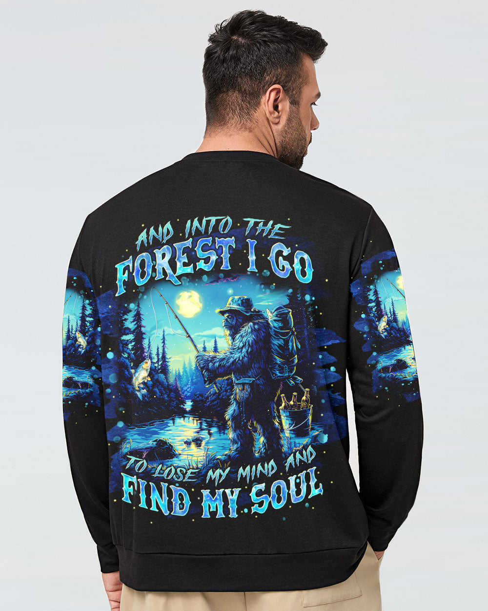 BLISSCORNERS AND INTO THE FOREST I GO BIGFOOT FISHING ALL OVER PRINT