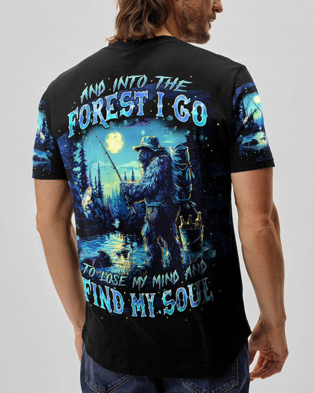 BLISSCORNERS AND INTO THE FOREST I GO BIGFOOT FISHING ALL OVER PRINT