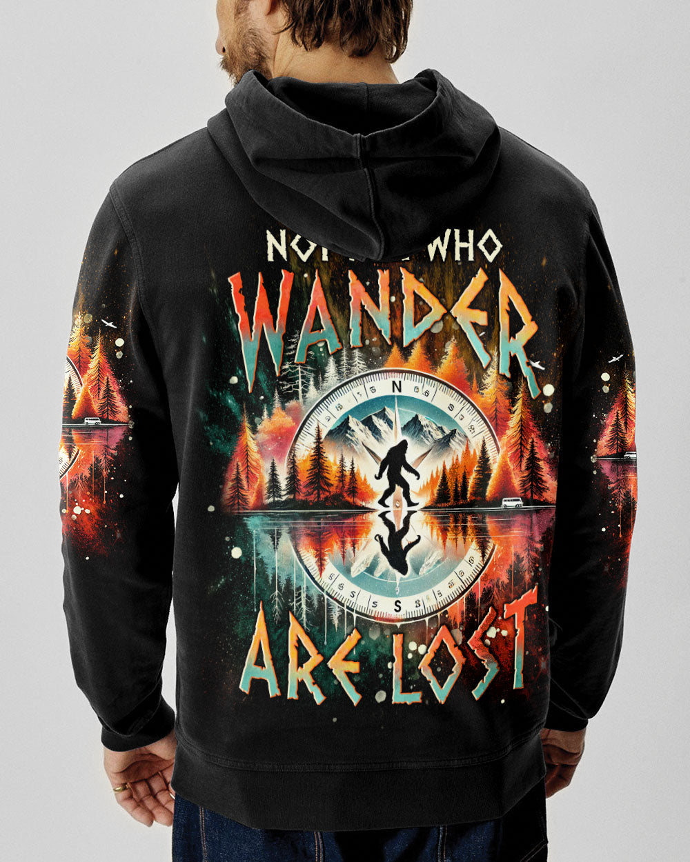 BLISSCORNERS NOT ALL WHO WANDER ARE LOST BIGFOOT COMPASS ALL OVER PRINT