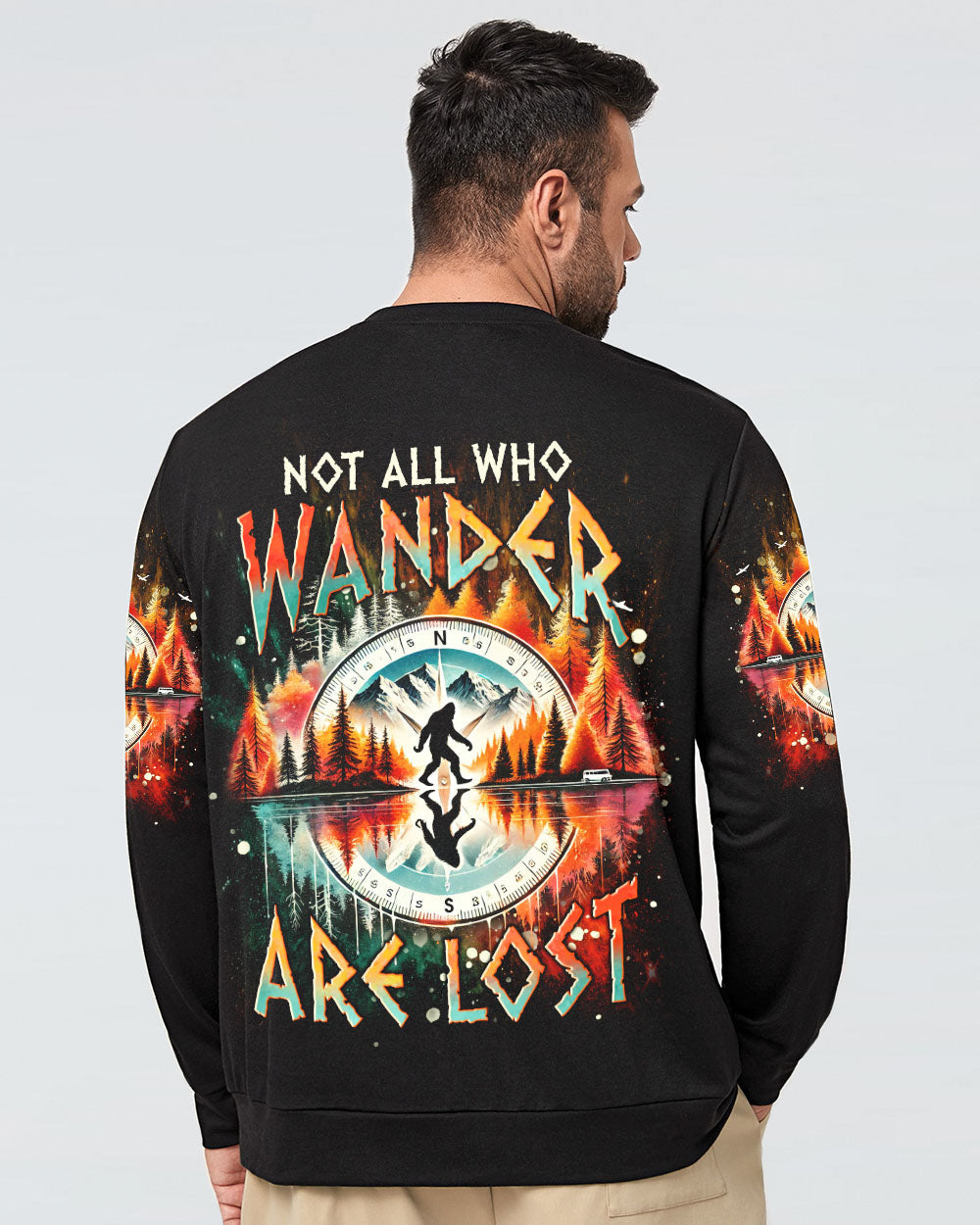 BLISSCORNERS NOT ALL WHO WANDER ARE LOST BIGFOOT COMPASS ALL OVER PRINT