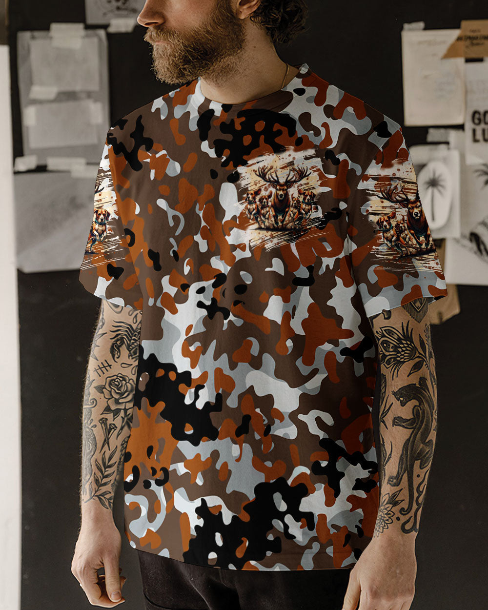 BLISSCORNERS TURN 'EM LOOSE HUNTING DEER FOXHOUND DOG ALL OVER PRINT