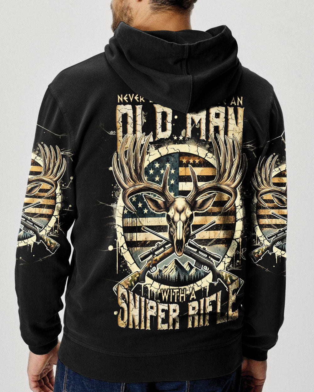 BLISSCORNERS NEVER UNDERESTIMATE AN OLD MAN WITH A SNIPER RIFLE ALL OVER PRINT