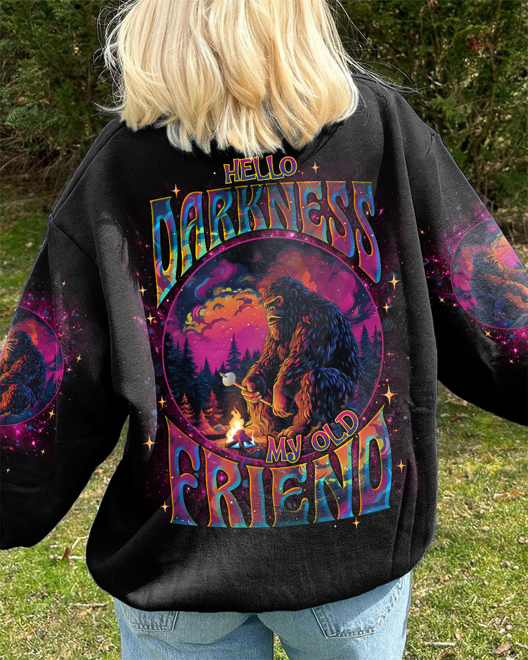 BLISSCORNERS HELLO DARKNESS MY OLD FRIEND BIGFOOT ALL OVER PRINT