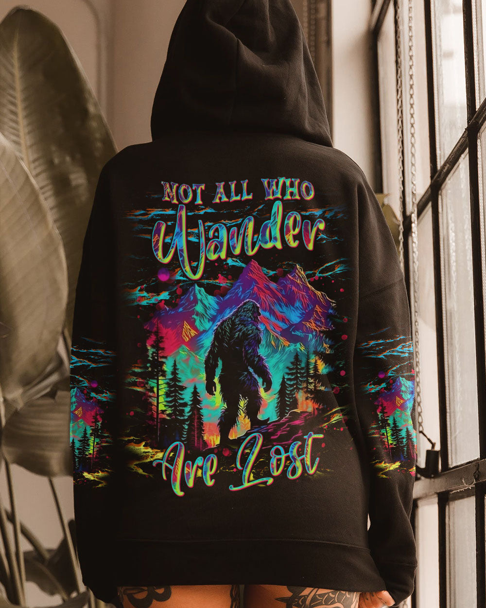 BLISSCORNERS NOT ALL WHO WANDER ARE LOST BIGFOOT COLORFUL ALL OVER PRINT