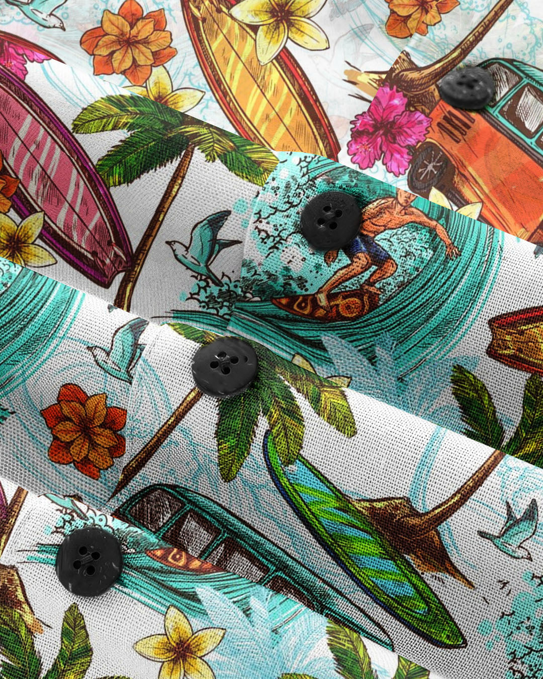 BLISSCORNERS CAMPING BUS SURF PALM TREES SEAMLESS HAWAIIAN SHIRT