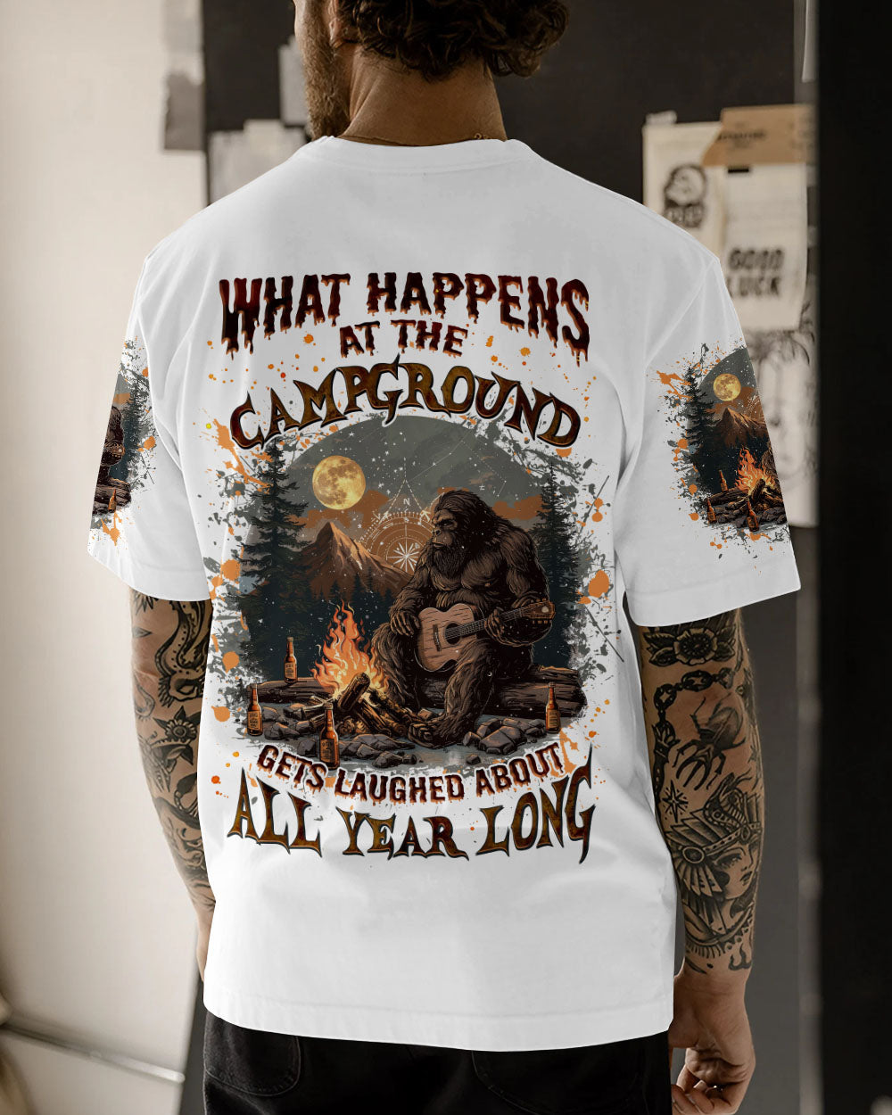 BLISSCORNERS WHAT HAPPENS AT THE CAMPGROUND BIGFOOT ALL OVER PRINT