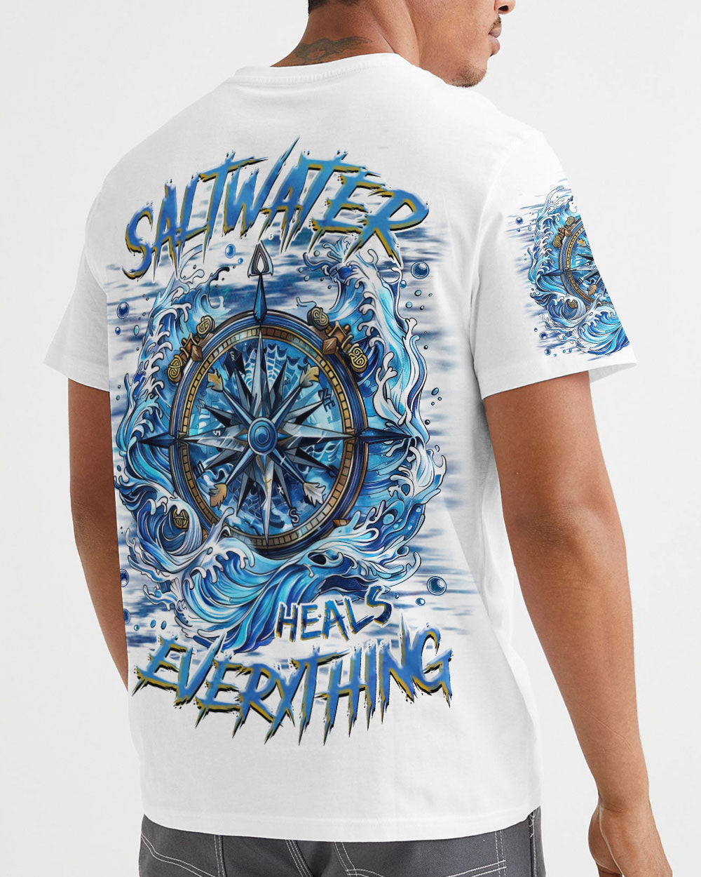 BLISSCORNERS SALTWATER HEALS EVERYTHING COMPASS WAVES OCEAN ALL OVER PRINT