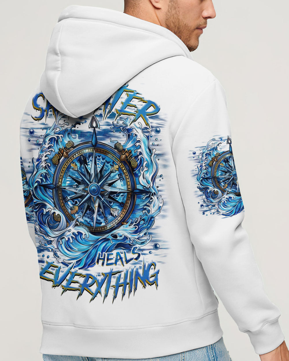 BLISSCORNERS SALTWATER HEALS EVERYTHING COMPASS WAVES OCEAN ALL OVER PRINT