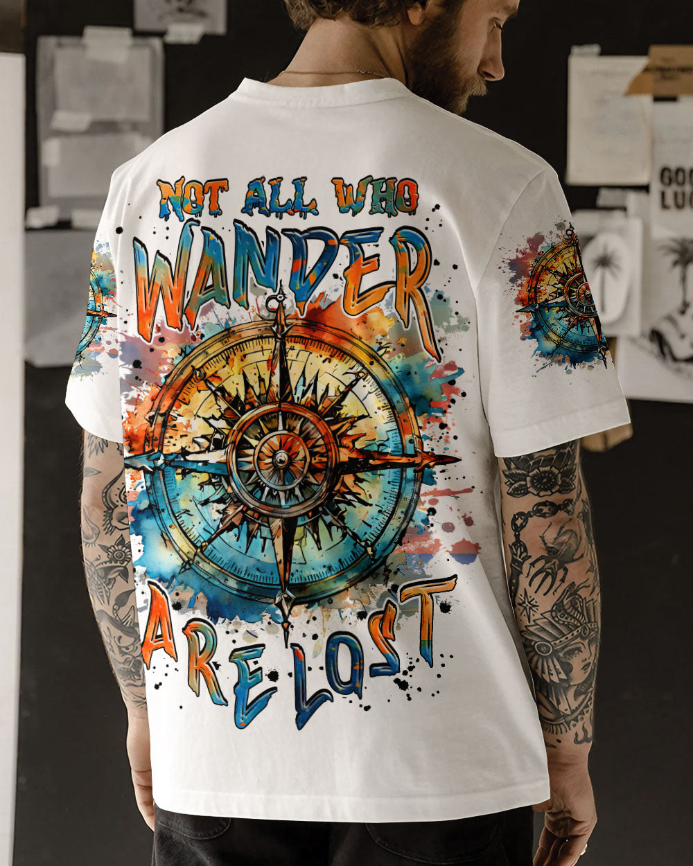 BLISSCORNERS NOT ALL WHO WANDER ARE LOST COMPASS ALL OVER PRINT