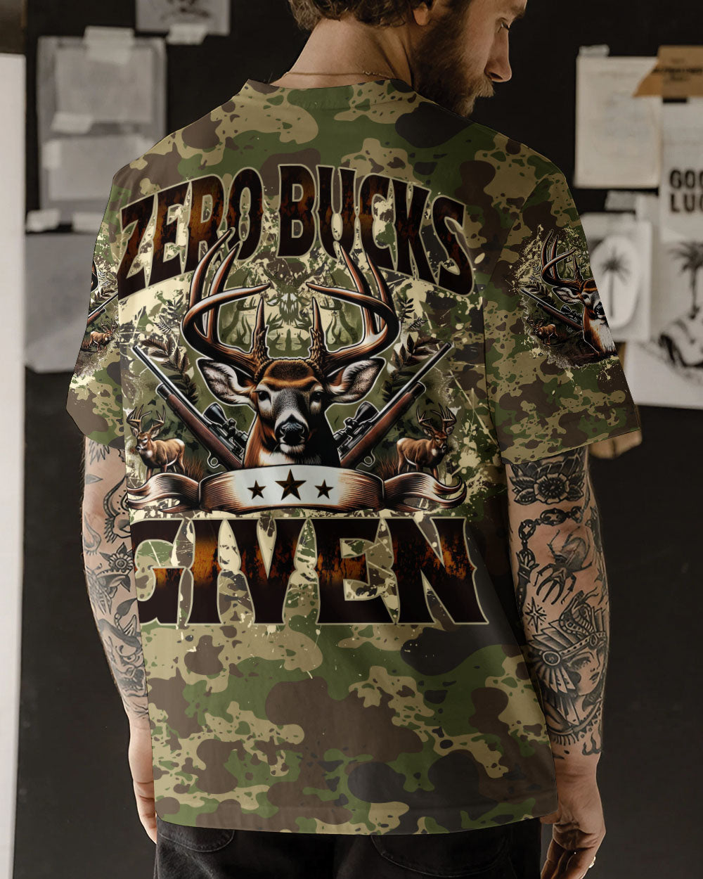 BLISSCORNERS ZERO BUCKS GIVEN HUNTING DEER ALL OVER PRINT