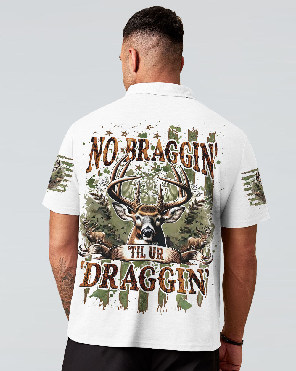 BLISSCORNERS NO BRAGGING UNTIL YOUR DRAGGING HUNTING ALL OVER PRINT