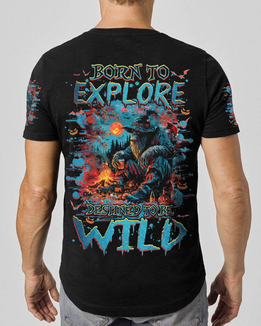 BLISSCORNERS BORN TO EXPLORE DESTINED TO BE WILD BIGFOOT HALLOWEEN ALL OVER PRINT