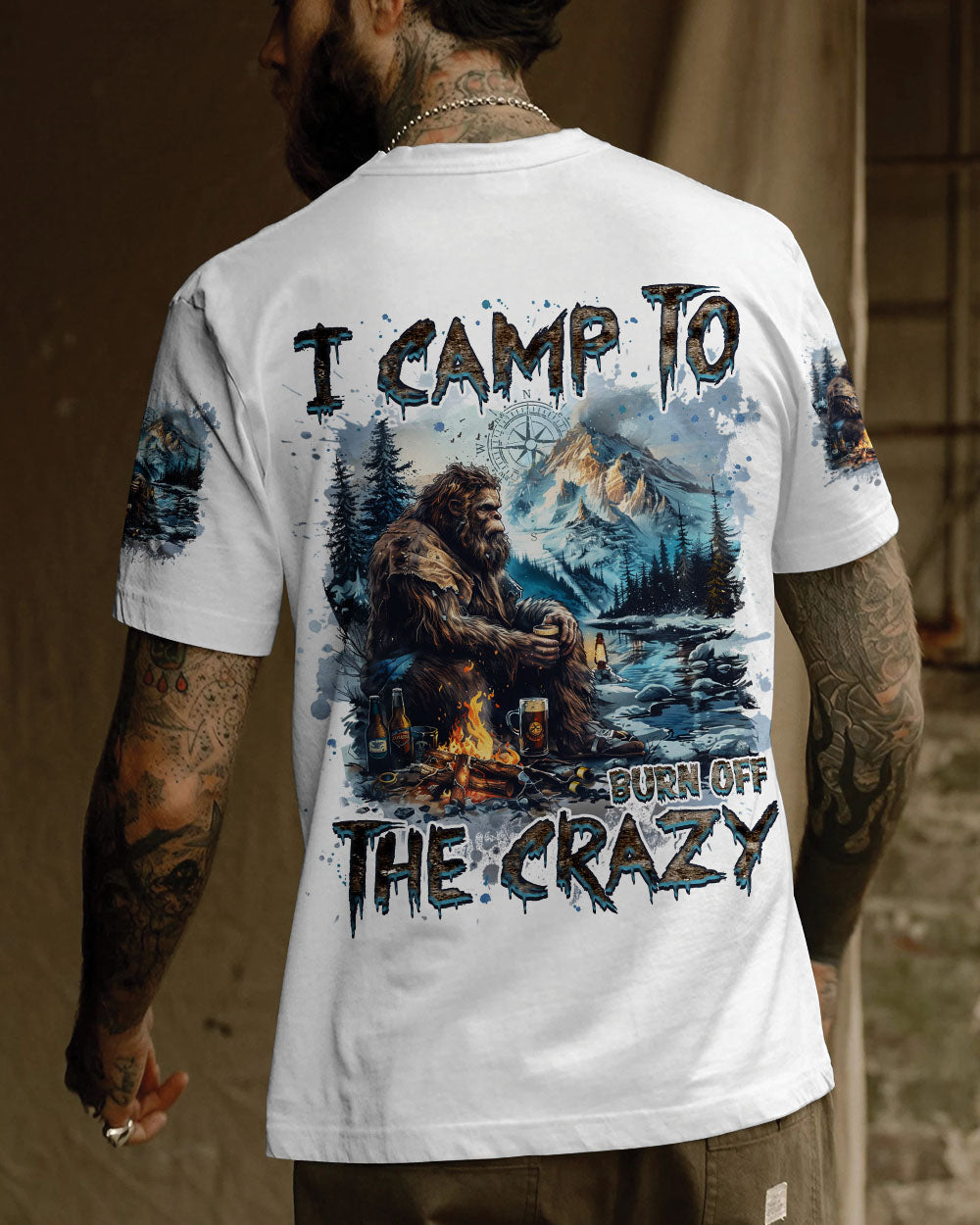 BLISSCORNERS I CAMP TO BURN OFF THE CRAZY BIGFOOT ALL OVER PRINT