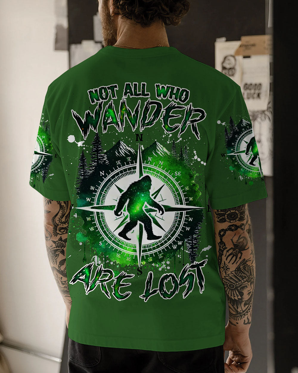 BLISSCORNERS (HOT DEAL) NOT ALL WHO WANDER ARE LOST BIGFOOT COMPASS ALL OVER PRINT