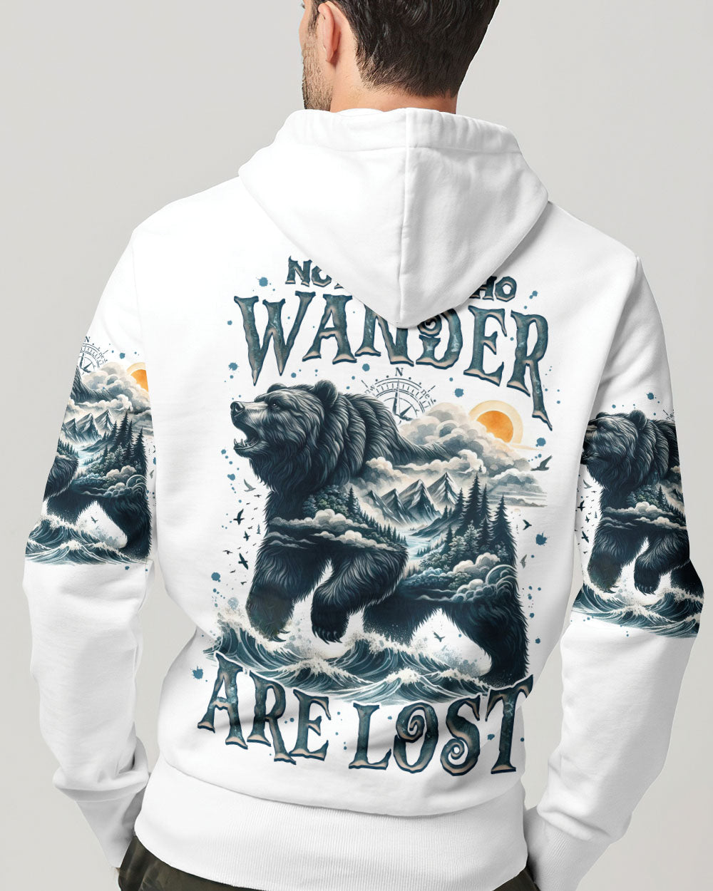 BLISSCORNERS NOT ALL WHO WANDER ARE LOST BEAR COMPASS ALL OVER PRINT