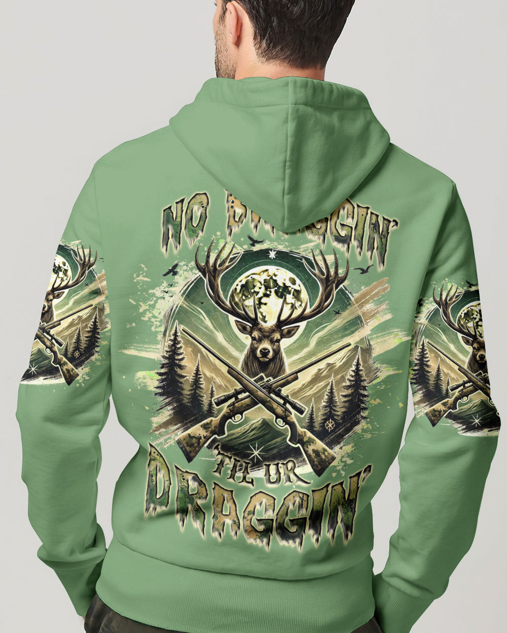 BLISSCORNERS NO BRAGGING UNTIL YOU'RE DRAGGING DEER HUNTING ALL OVER PRINT