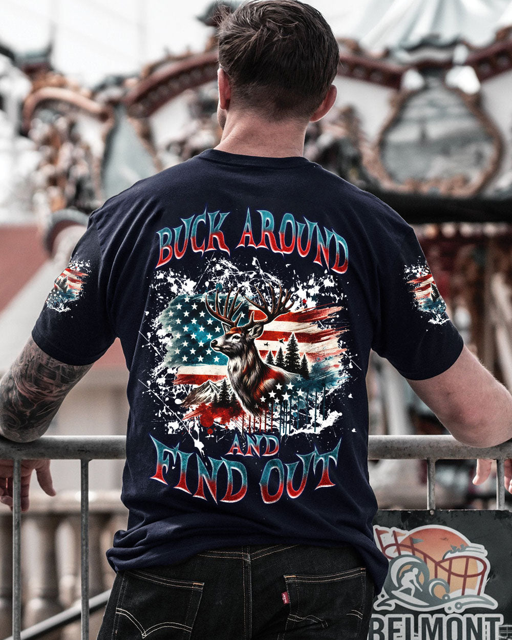 BLISSCORNERS BUCK AROUND AND FIND OUT DEER HUNTING ALL OVER PRINT