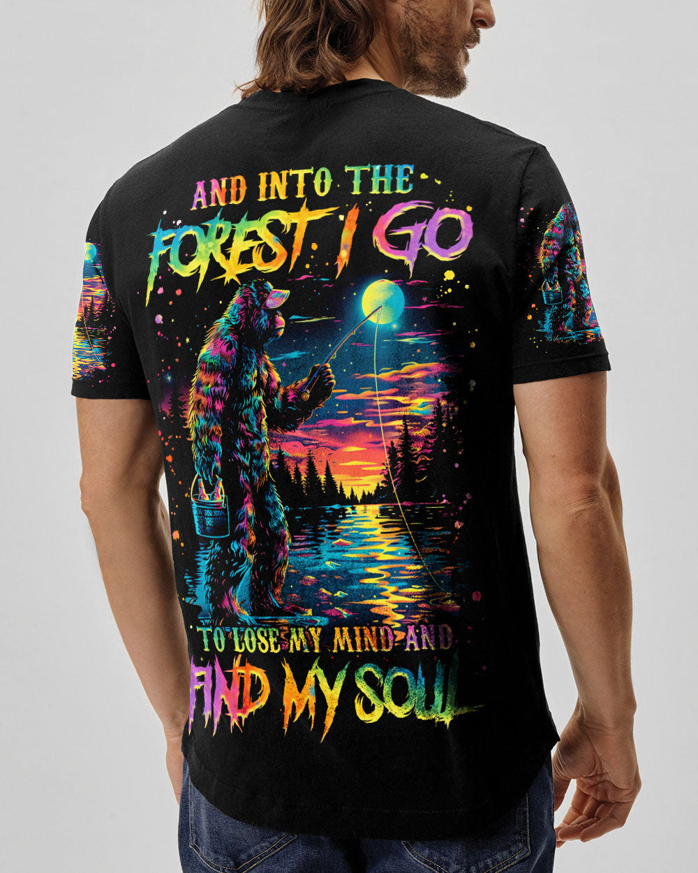 BLISSCORNERS AND INTO THE FOREST I GO BIGFOOT FISHING ALL OVER PRINT