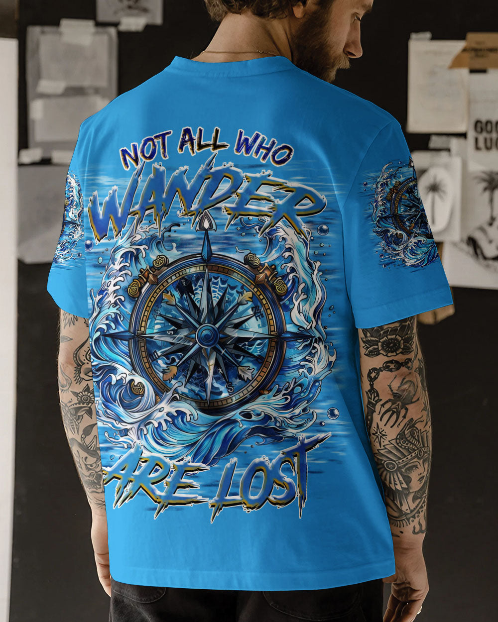 BLISSCORNERS NOT ALL WHO WANDER ARE LOST COMPASS ALL OVER PRINT