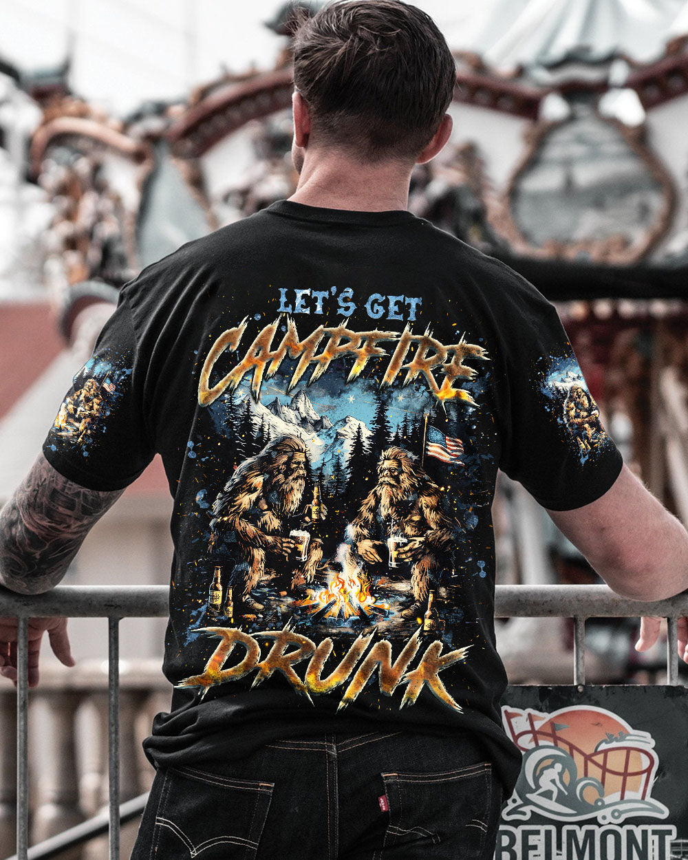 BLISSCORNERS LET'S GET CAMPFIRE DRUNK BIGFOOT ALL OVER PRINT