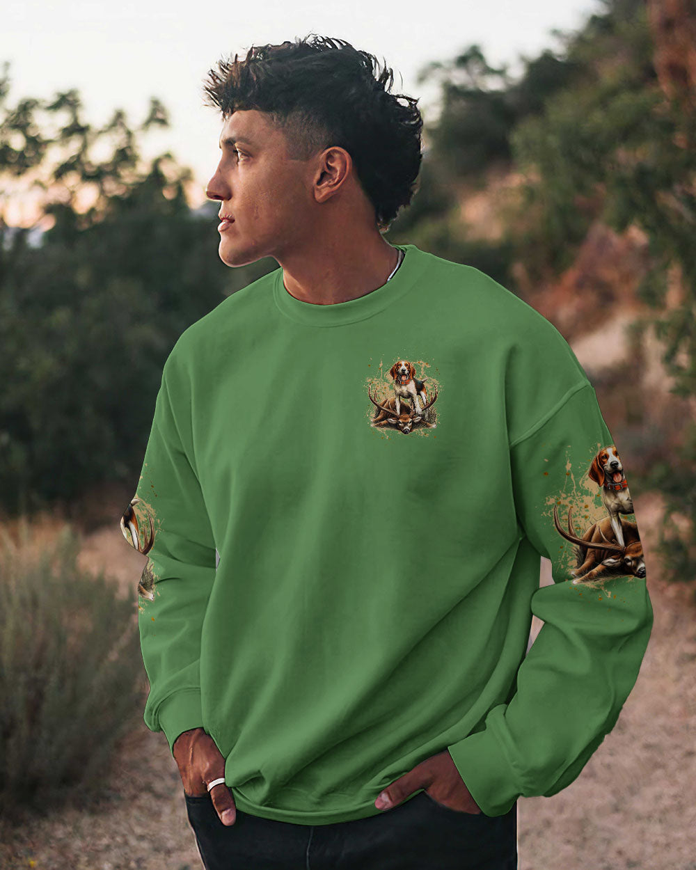 BLISSCORNERS I'D RATHER BE HUNTING DEER FOXHOUND DOG ALL OVER PRINT