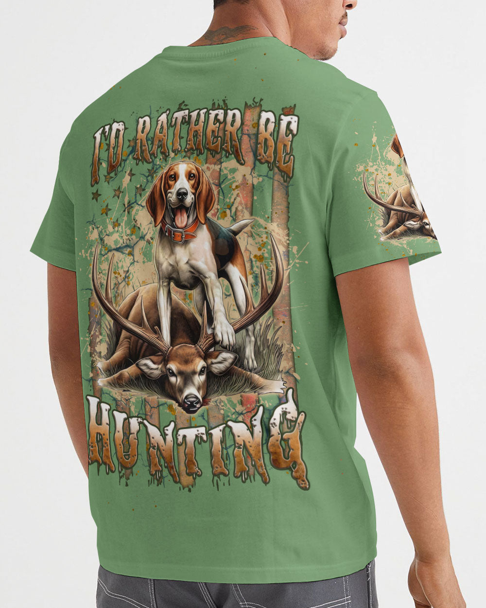 BLISSCORNERS I'D RATHER BE HUNTING DEER FOXHOUND DOG ALL OVER PRINT