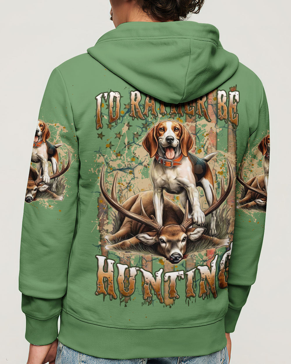BLISSCORNERS I'D RATHER BE HUNTING DEER FOXHOUND DOG ALL OVER PRINT