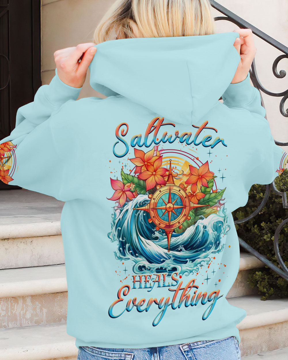 BLISSCORNERS SALTWATER HEALS EVERYTHING COMPASS ALL OVER PRINT