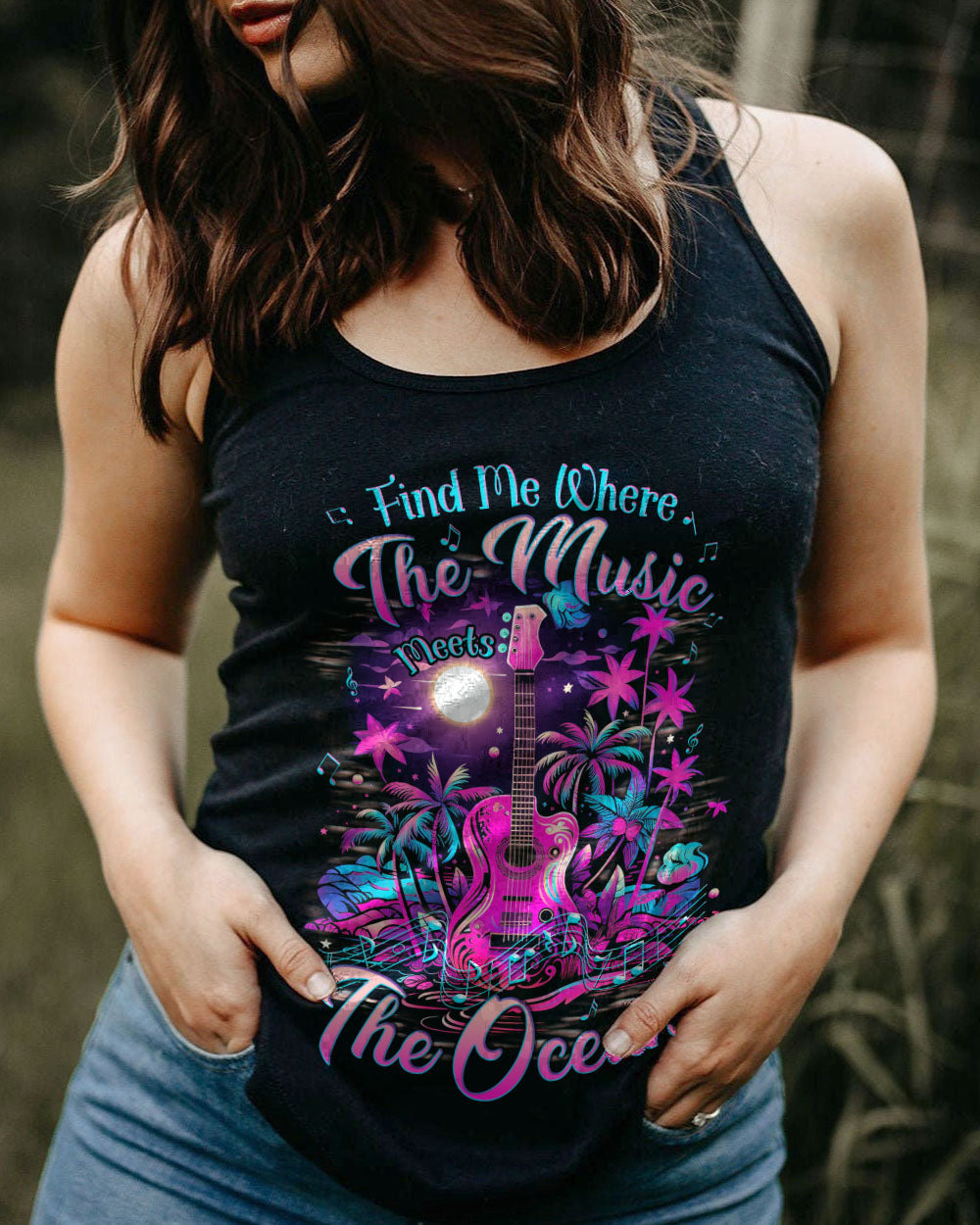 BLISSCORNERS FIND ME WHERE THE MUSIC MEETS THE OCEAN NEON ALL OVER PRINT