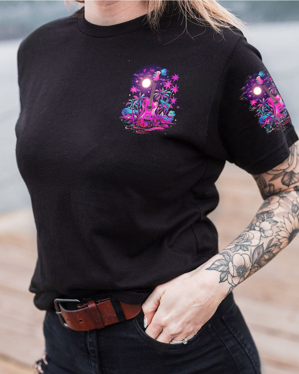 BLISSCORNERS FIND ME WHERE THE MUSIC MEETS THE OCEAN NEON ALL OVER PRINT
