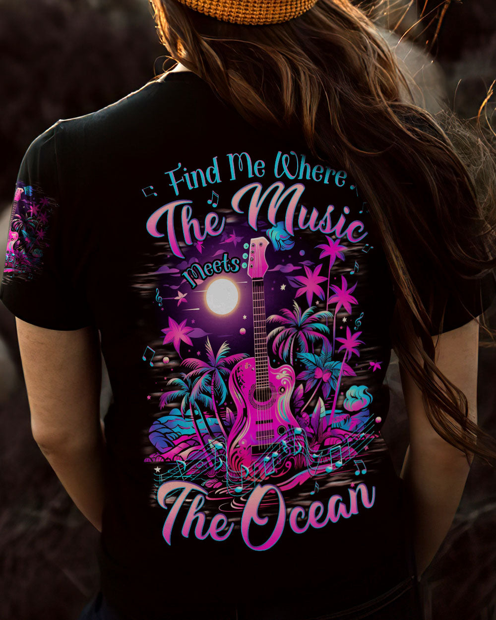 BLISSCORNERS FIND ME WHERE THE MUSIC MEETS THE OCEAN NEON ALL OVER PRINT