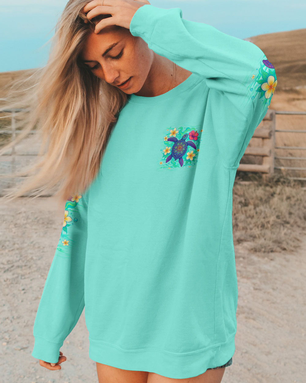 BLISSCORNERS SMELL THE SEA FEEL THE BREEZE TURTLE ALL OVER PRINT