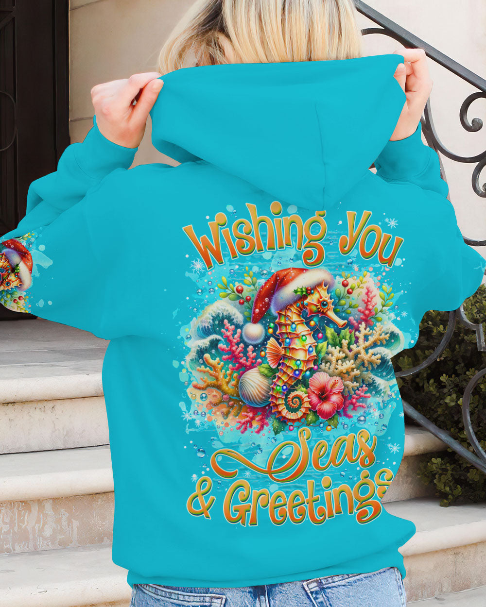 BLISSCORNERS SEAS AND GREETINGS SEAHORSE CHRISTMAS ALL OVER PRINT
