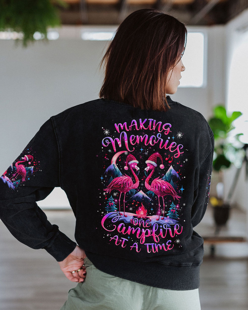 BLISSCORNERS MAKING MEMORIES ONE CAMPFIRE AT A TIME FLAMINGO CHRISTMAS ALL OVER PRINT
