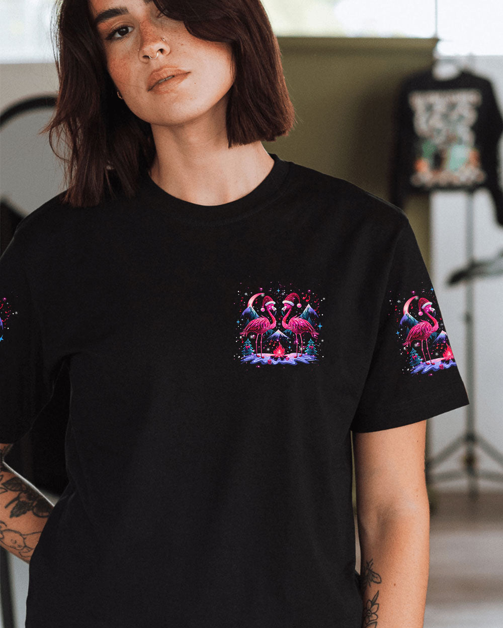 BLISSCORNERS MAKING MEMORIES ONE CAMPFIRE AT A TIME FLAMINGO CHRISTMAS ALL OVER PRINT