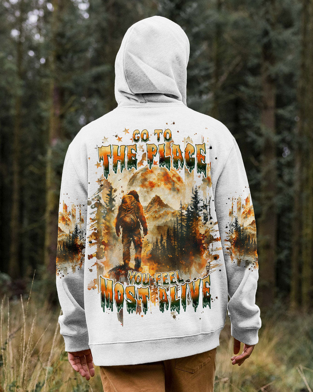 BLISSCORNERS GO TO THE PLACE YOU FEEL MOST ALIVE BIGFOOT ALL OVER PRINT