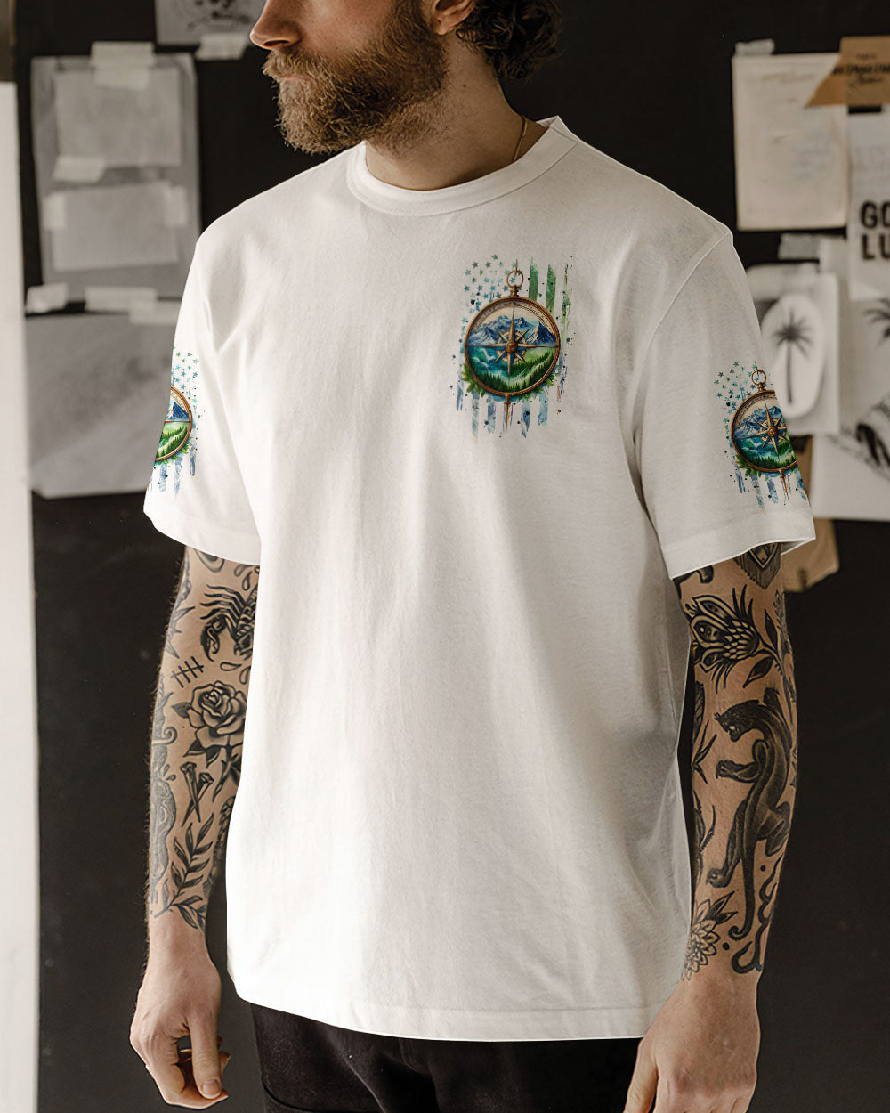 BLISSCORNERS BORN TO EXPLORE DESTINED TO BE WILD COMPASS ALL OVER PRINT