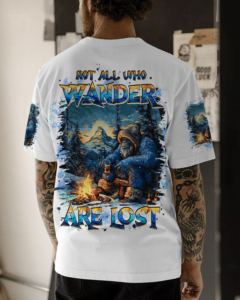 BLISSCORNERS NOT ALL WHO WANDER ARE LOST BIGFOOT ALL OVER PRINT