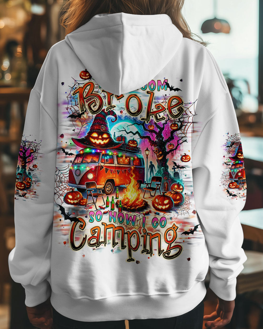 BLISSCORNERS MY BROOM BROKE SO NOW HALLOWEEN CAMPING ALL OVER PRINT