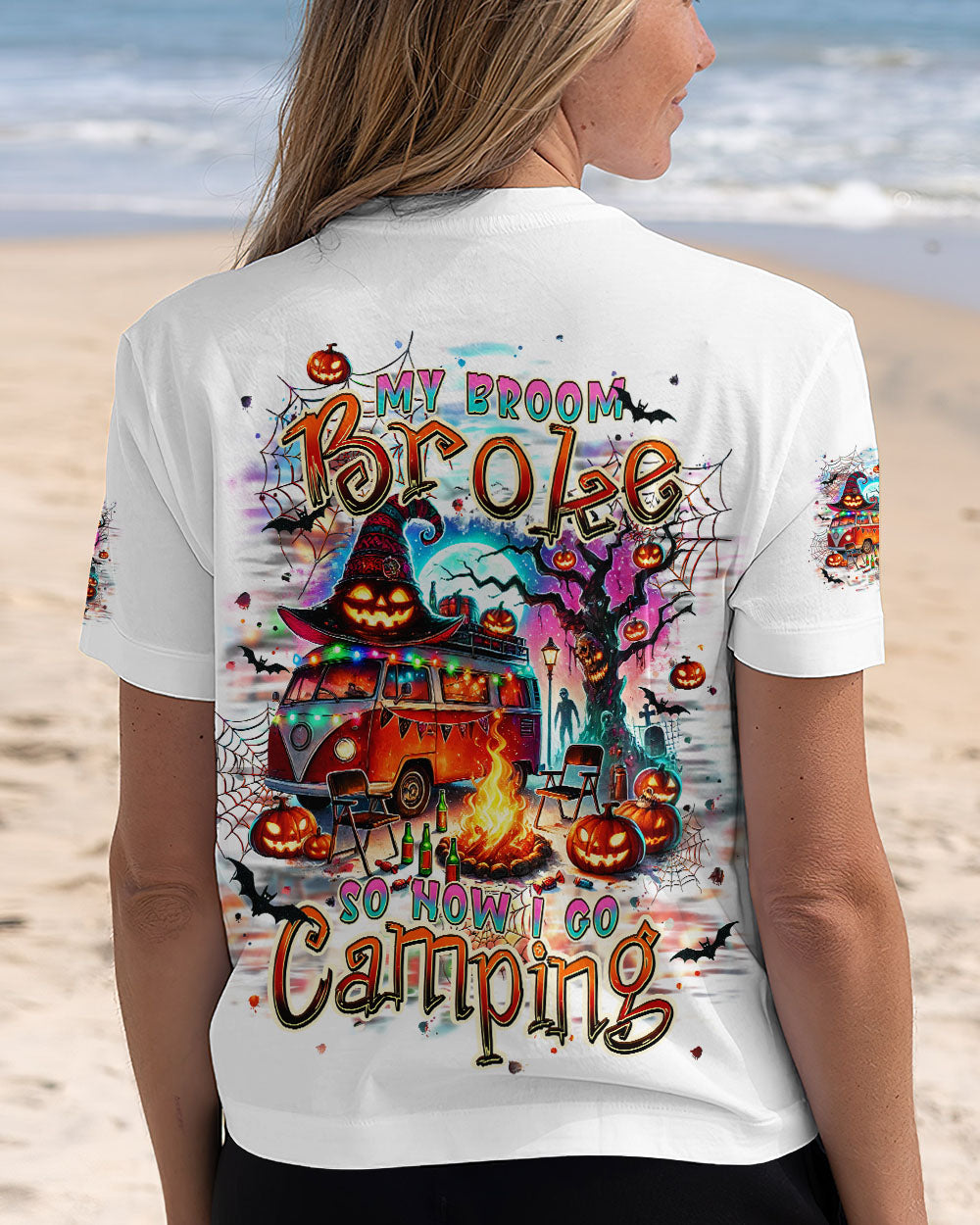 BLISSCORNERS MY BROOM BROKE SO NOW HALLOWEEN CAMPING ALL OVER PRINT