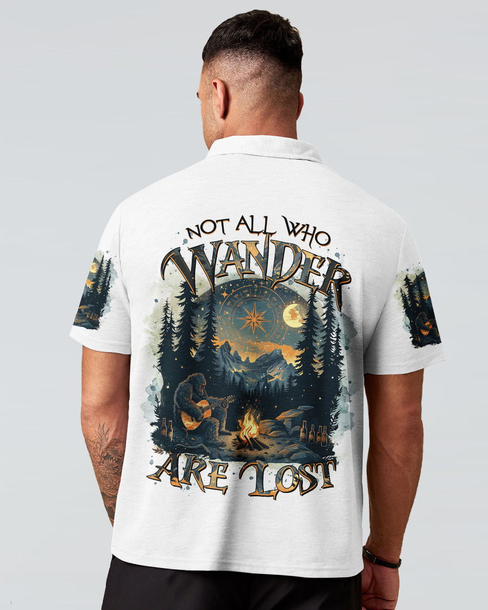 BLISSCORNERS NOT ALL WHO WANDER ARE LOST BIGFOOT COMPASS ALL OVER PRINT