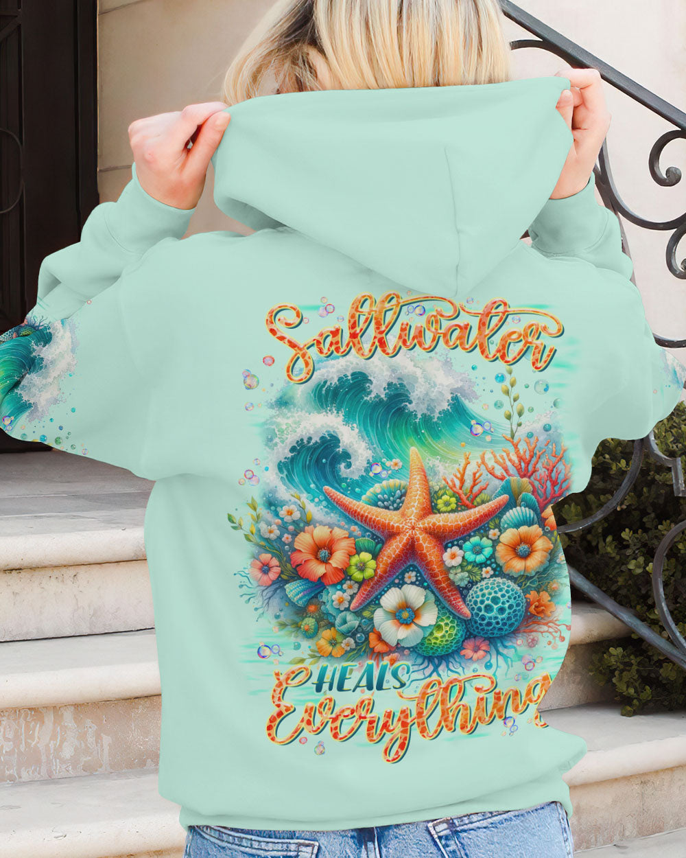 BLISSCORNERS SALTWATER HEALS EVERYTHING STARFISH ALL OVER PRINT
