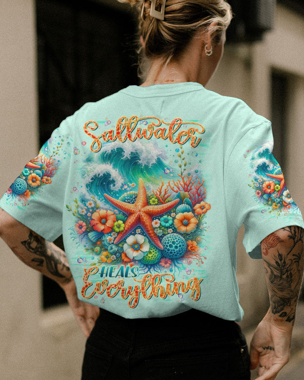 BLISSCORNERS SALTWATER HEALS EVERYTHING STARFISH ALL OVER PRINT