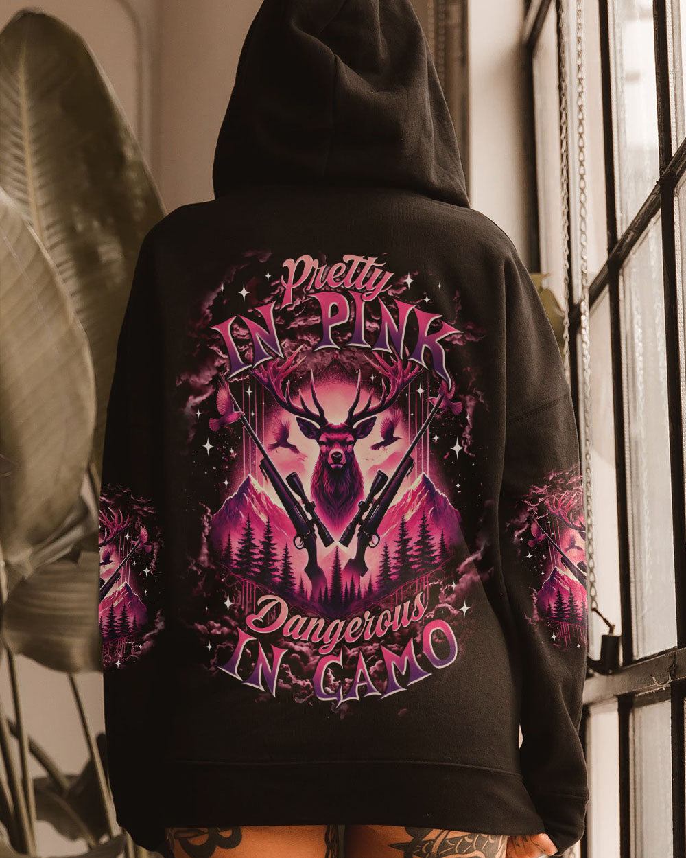 BLISSCORNERS PRETTY IN PINK HUNTING DEER ALL OVER PRINT