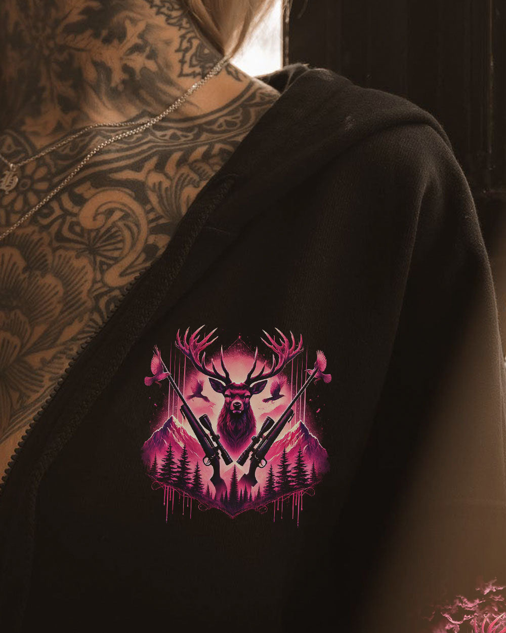 BLISSCORNERS PRETTY IN PINK HUNTING DEER ALL OVER PRINT