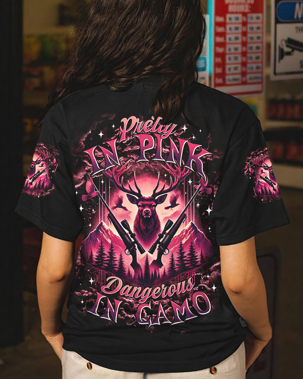 BLISSCORNERS PRETTY IN PINK HUNTING DEER ALL OVER PRINT