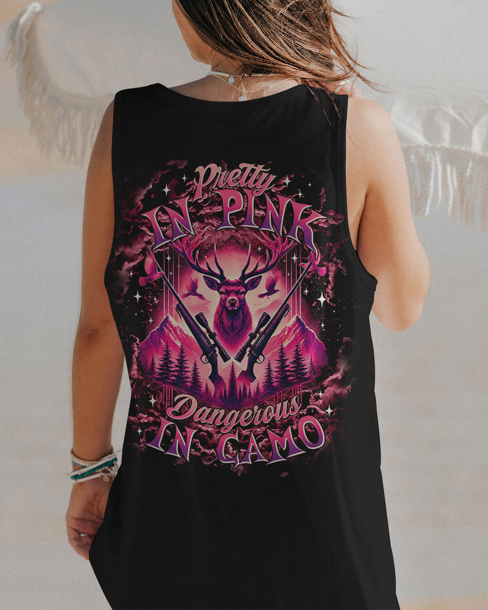 BLISSCORNERS PRETTY IN PINK HUNTING DEER ALL OVER PRINT