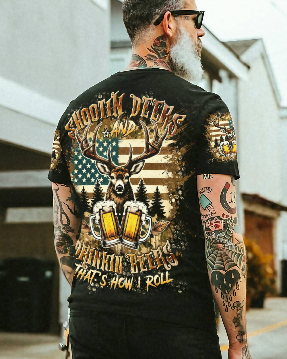 BLISSCORNERS SHOOTING DEERS AND DRINKING BEERS ALL OVER PRINT