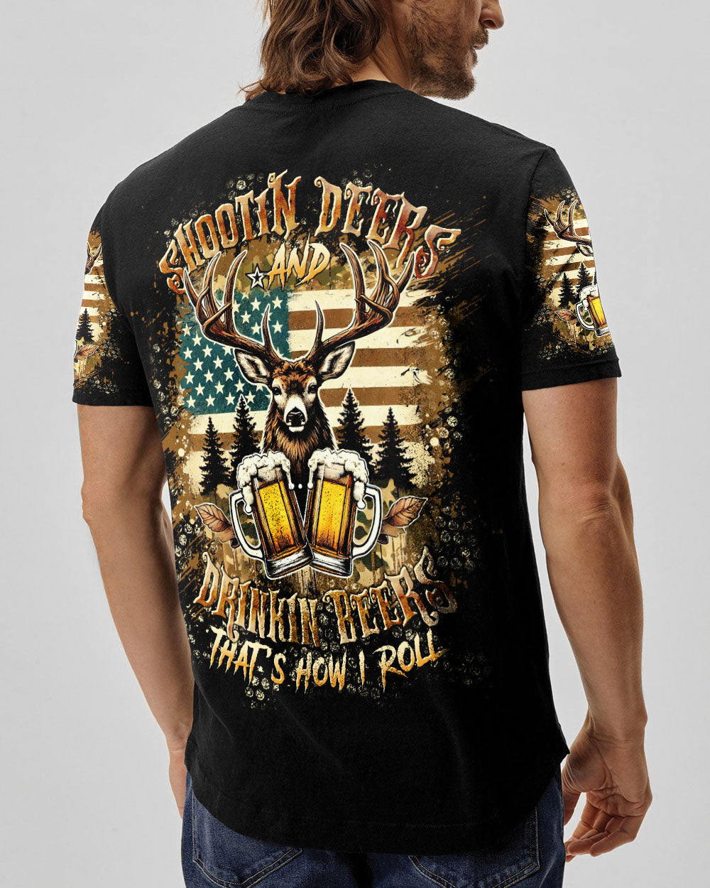 BLISSCORNERS SHOOTING DEERS AND DRINKING BEERS ALL OVER PRINT